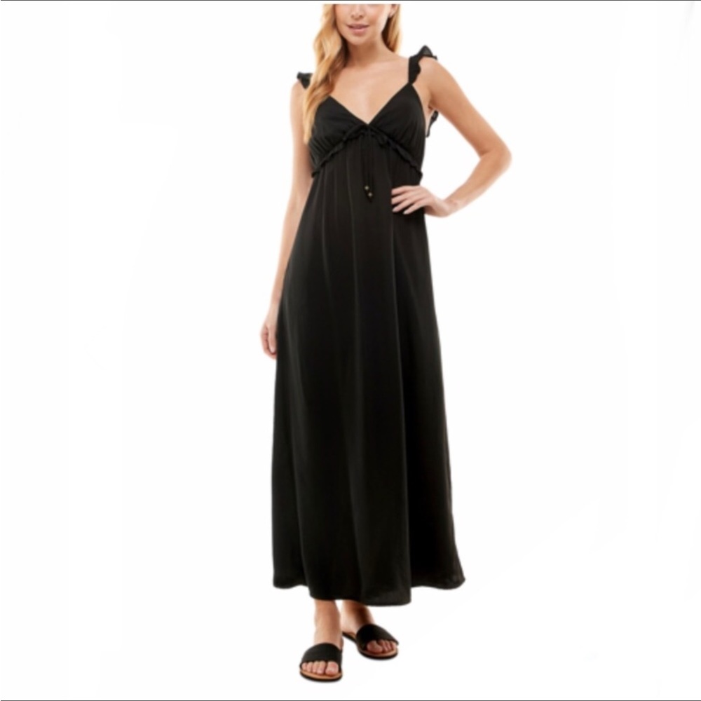 Kingston Grey Black Flutter Sleeve Maxi Dress